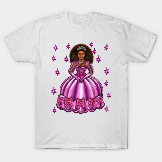 Princess -  Black Afro Princess in purple with stars  7 ! beautiful  black girl with Afro hair, brown eyes and dark brown skin. Hair love ! T-Shirt by Artonmytee